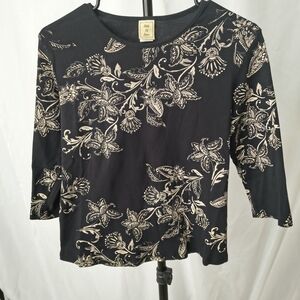 Jess & Jane Black Floral Women's Top 100% Cotton Size M